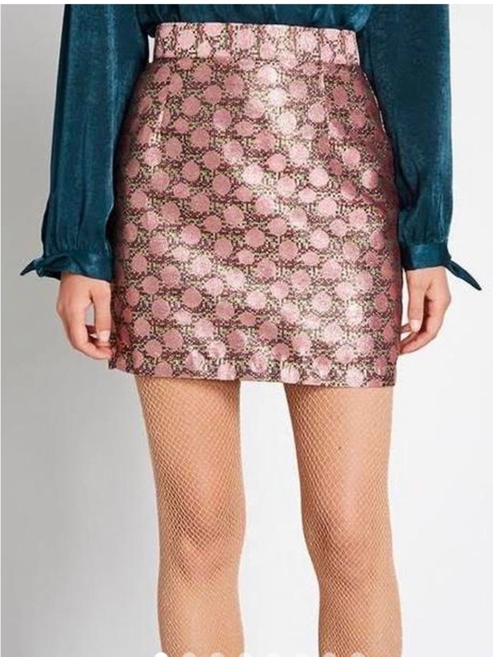 Modcloth Pink Metallic Jacquard Mini Skirt with Gold Accents
